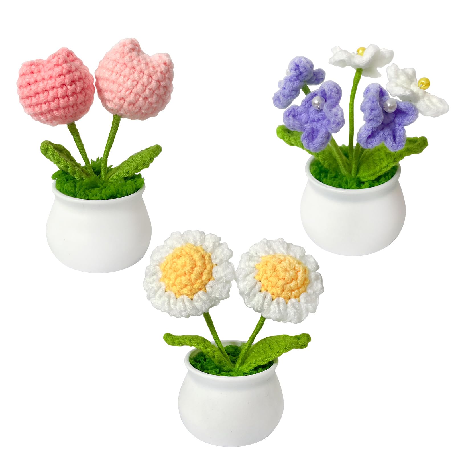 Amazon｜かぎ針編みフラワーポット、デイジーチューリップとForget Me